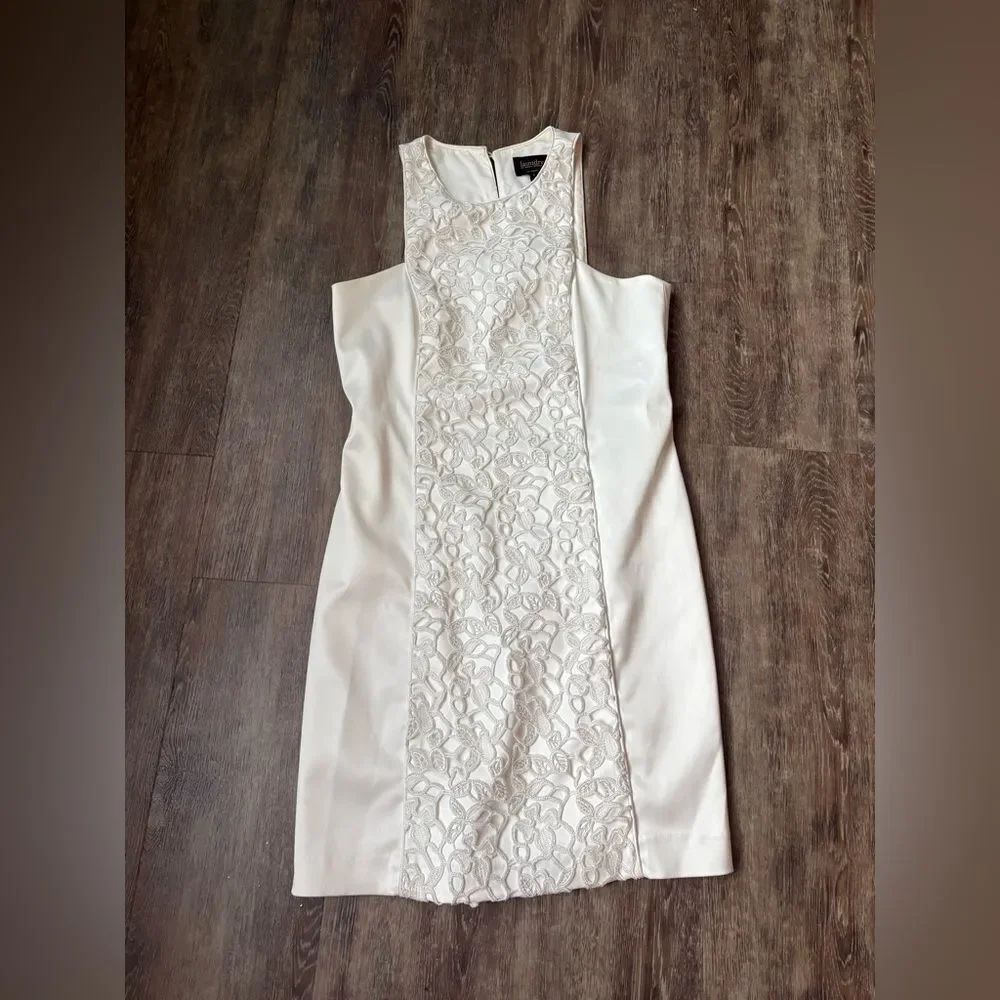 Laundry White Dress with Lace Overlay in Front